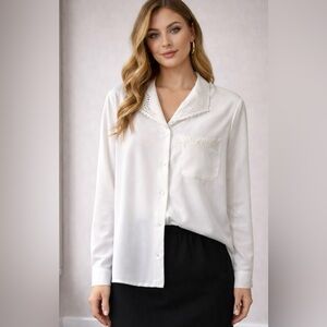 Vintage Worthington Womens Lite Ivory Blouse SZ 12 Button Up Long Sleeve Y2K NWT